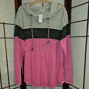 Maurices Pink Gray and Charcoal Colorblock Hooded Pullover